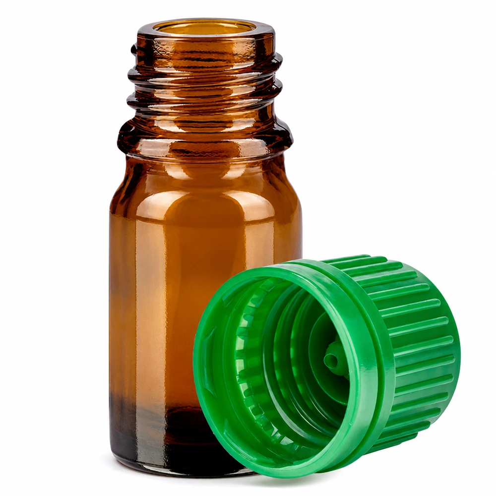 5ml flesje 11mm SV groen OV BrownLine UT18/5 5 ml amberkleurig glazen flesje met 11 mm schroefdraad en groene dop voor nauwkeurig doseren
