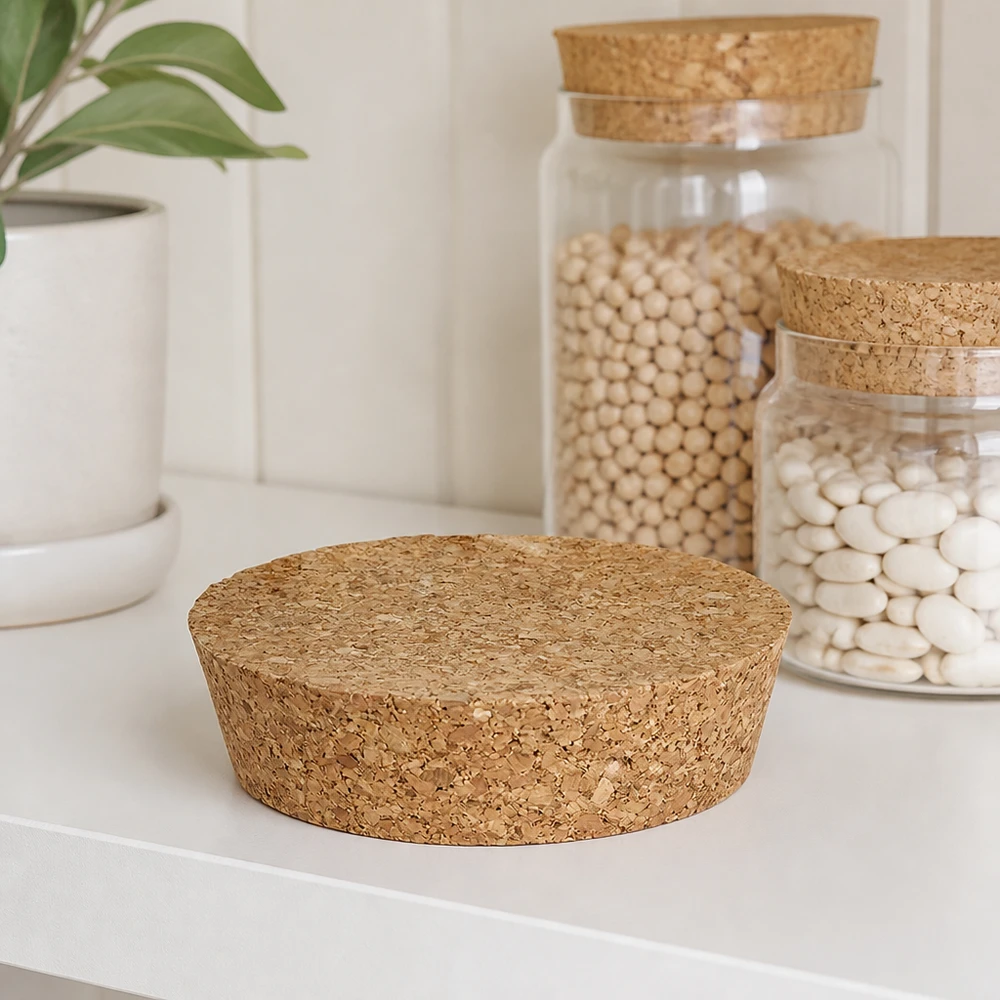 Kurk voor opening 75mm WECK RR80 (ø72/82, H=20mm) WECK RR80 kurk naturel in minimalistische witte keuken met voorraadpotten peulvruchten bonen modern opbergen