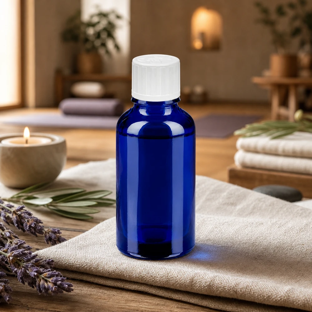 30ml fles 11mm SV w. STD KiSi BlueLine UT18/30 Veelzijdige glazen fles van 30 ml voor natuurlijke cosmetica, serums, tincturen en farmaceutische toepassingen