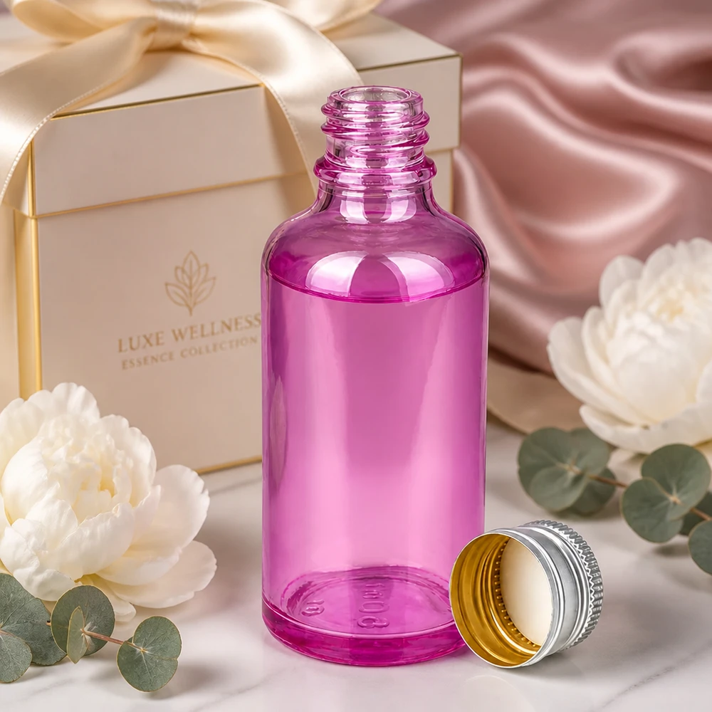 50ml fles 11mm schroefdop aluminium-zilver standaard PurpleLine.UT18/50 Paarse glazen fles van 50 ml met 11 mm opening - perfect geportioneerd voor dagelijks gebruik