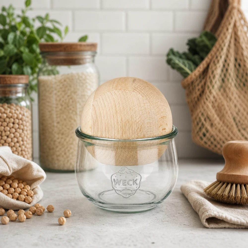 580ml tulpenglas WECK RR100 met houten bal 580ml tulpenglas WECK RR100 met houten bal