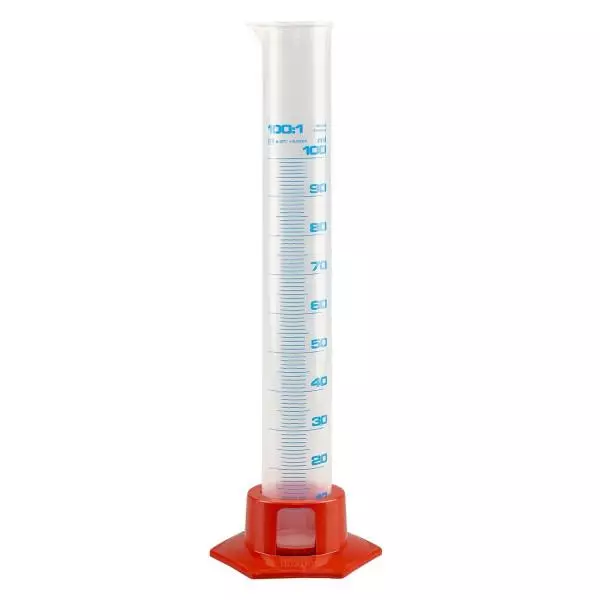 100ml maatcilinder PP, maatverdeling met voet