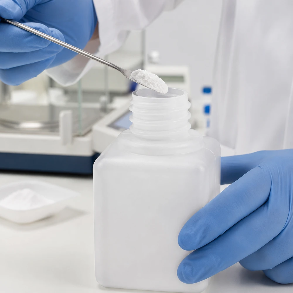 Zuurbestendige PE-HD-flessen met smalle hals, 20 ml, GL18, voor het veilig bewaren van laboratoriumpoeders