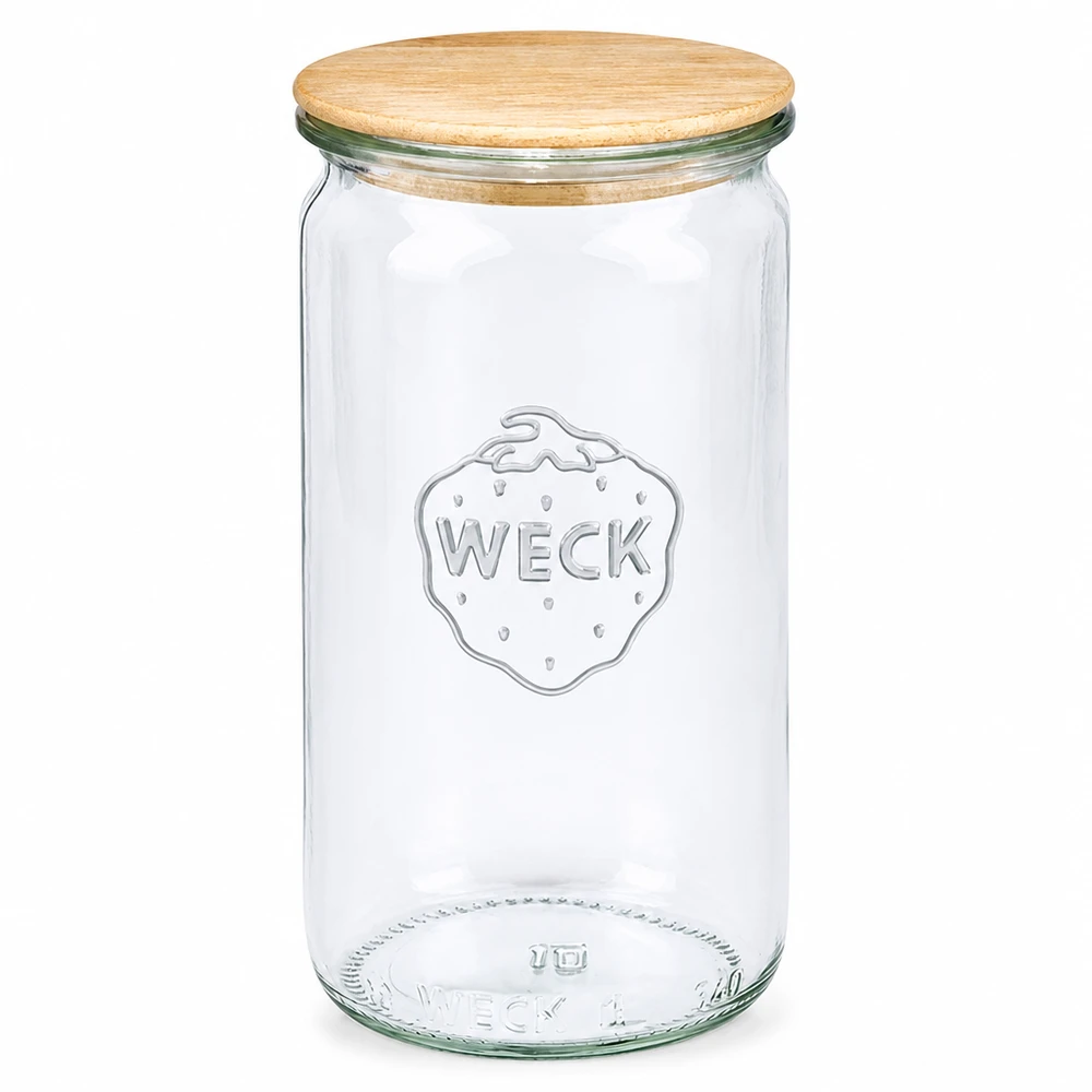 340ml cilinderglas WECK RR60 met hout deksel WECK cilinderpot 340ml RR60 met houten deksel Inmaakpot transparant van glas met naturel houten deksel