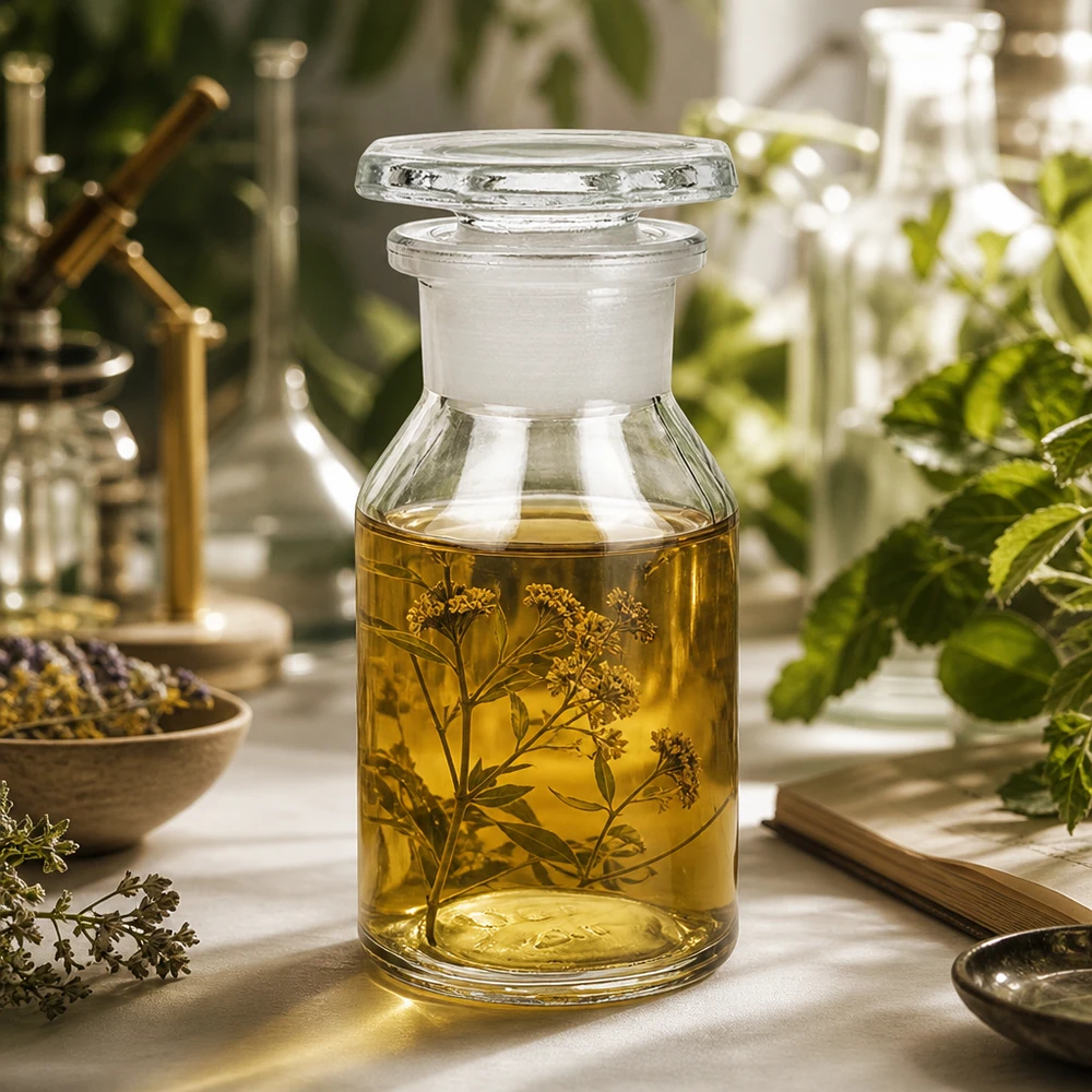 Voorraadfles van 50 ml, Steilbrust, helder, met glazen stop, ideaal voor plantentincturen en aromatherapie