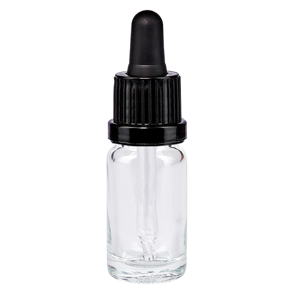 10ml pipetfles zwart OV ClearLine UT18/10 Pipetflesje van 10 ml van helder glas met zwarte druppeldop ClearLine UT18/10