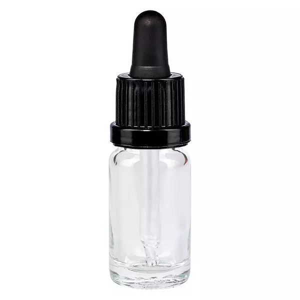 10ml pipetfles zwart OV ClearLine UT18/10 Pipetflesje van 10 ml van helder glas met zwarte druppeldop ClearLine UT18/10