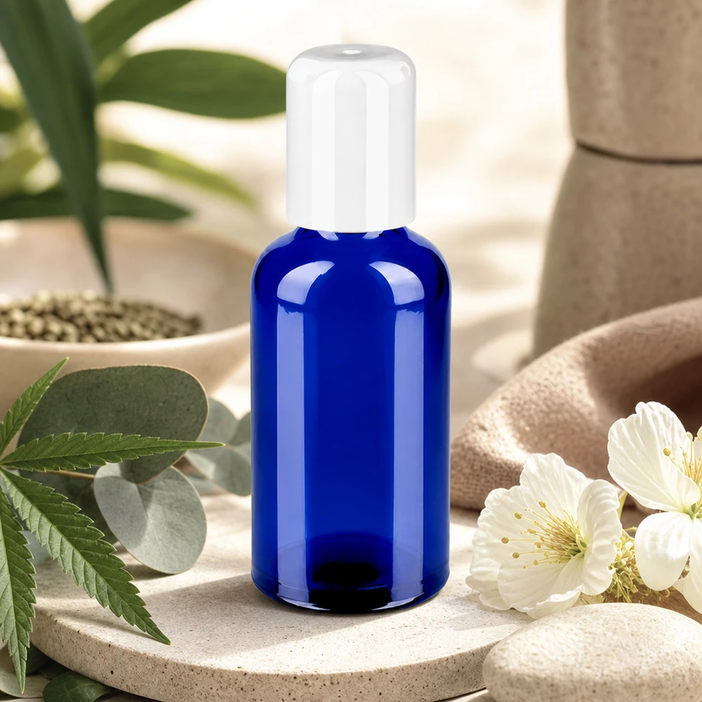 50ml rolfles wit STD BlueLine UT18/50 Herbruikbare glazen fles van 50 ml met roll-on systeem voor duurzame lichaamsverzorging