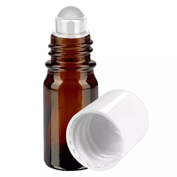 Apothekersflesje bruin 5ml roll-on dop wit
