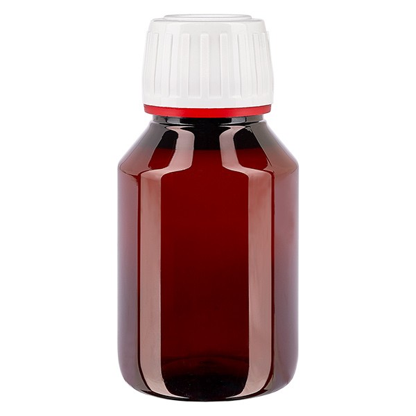 PET-fles 50ml met wit/rode dop OV PET-fles 50ml met wit/rode dop OV