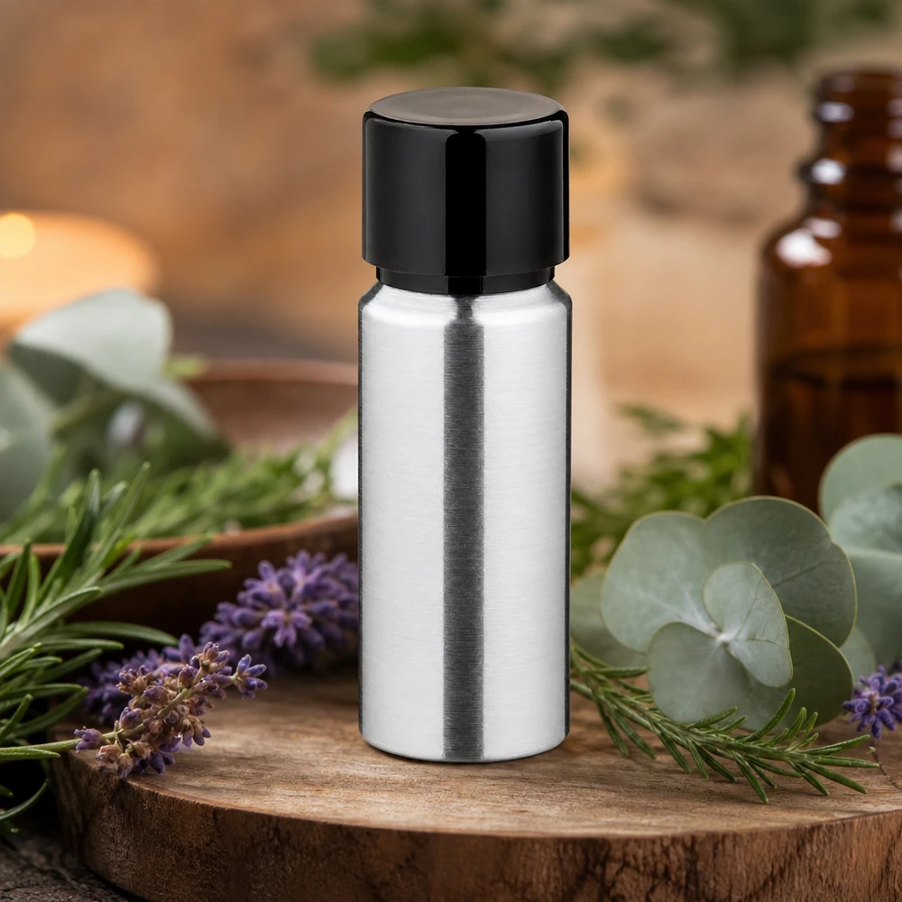 Navulbare aluminium fles van 20 ml met gepolijste textuur voor natuurlijke verzorgingsproducten