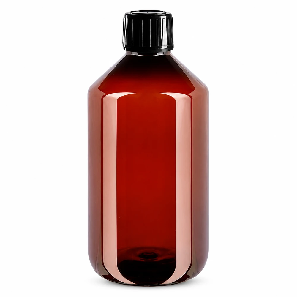 Leichte PET Vorratsflasche 500ml mit auslaufsicherem Spritzverschluss braun