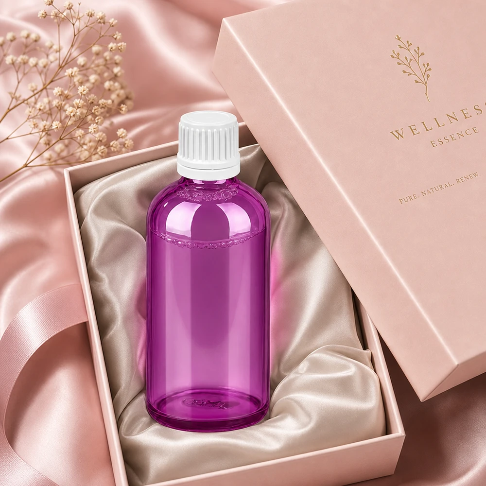 100ml transparante paarse fles met kindveilige witte dop voor farmaceutische toepassingen