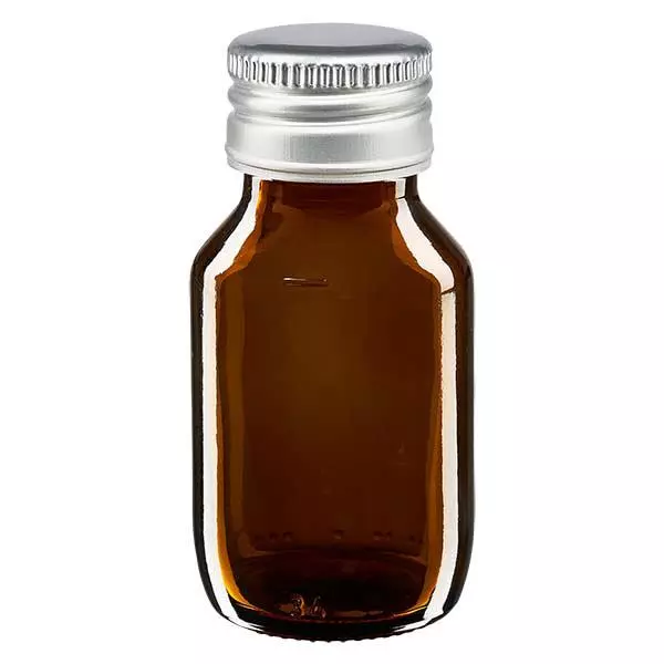 50ml medicijnfles bruin, met zilveren aluminium dop