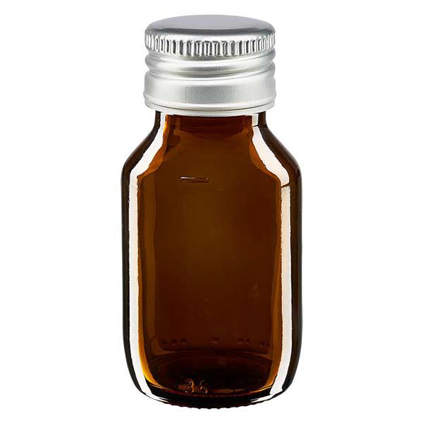 50ml medicijnfles bruin, met zilveren aluminium dop 50ml medicijnfles bruin, met zilveren aluminium dop