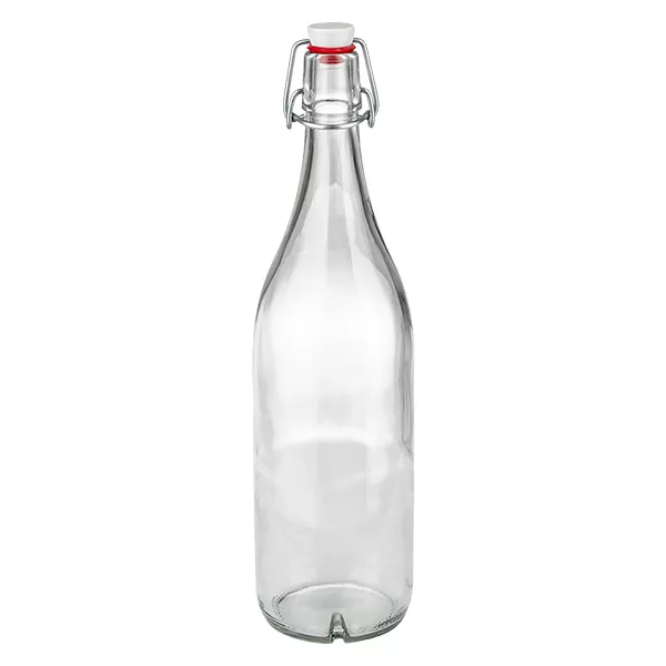 Glazen fles van 1000 ml + porseleinen slingerdop UN... 1000ml glazen fles met draaidop van porselein leeg transparant voor het bewaren van drankjes