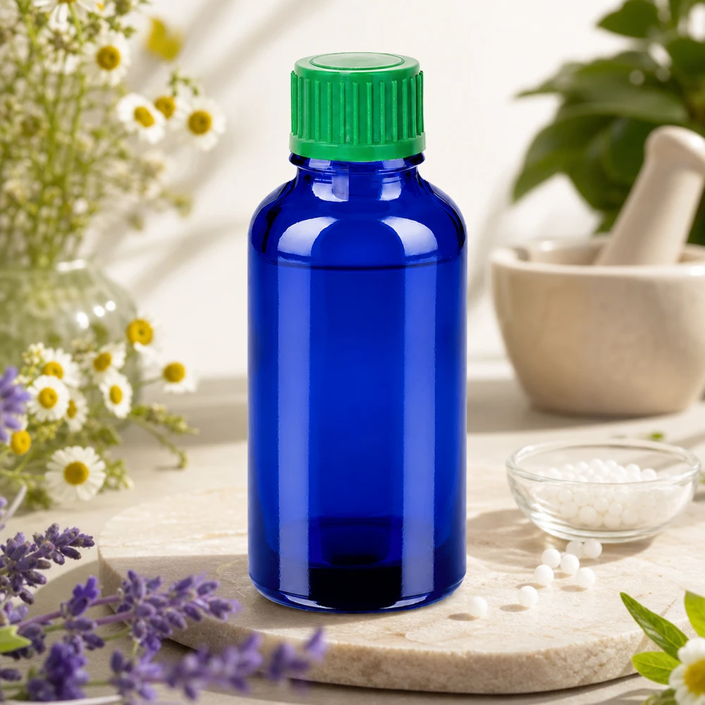 30ml Druppelflesje 0.8mm groen STD BlueLine UT18/30 30ml druppelflacon van blauw glas met ergonomisch ontwerp voor eenvoudig gebruik
