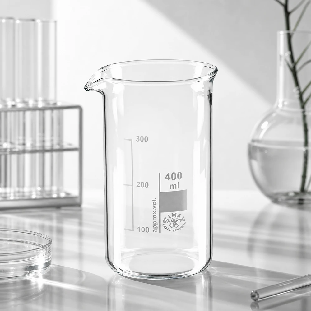 Slank bekerglas van 400 ml, hoog model met brede opening en versterkte glazen rand
