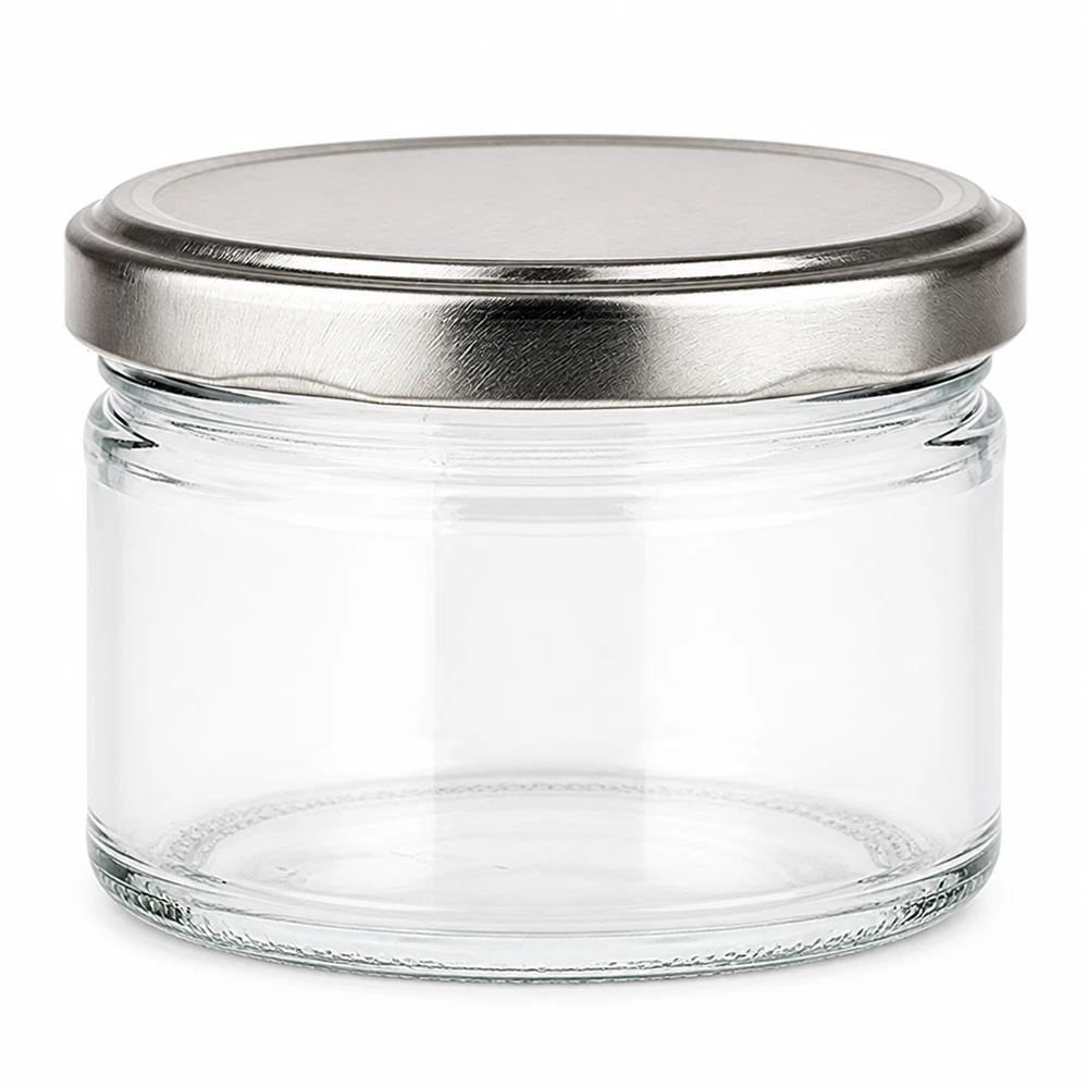 540 ml ronde pot met zilvermat BasicSeal deksel, lege inmaakpot van helder glas voor inmaken en bewaren