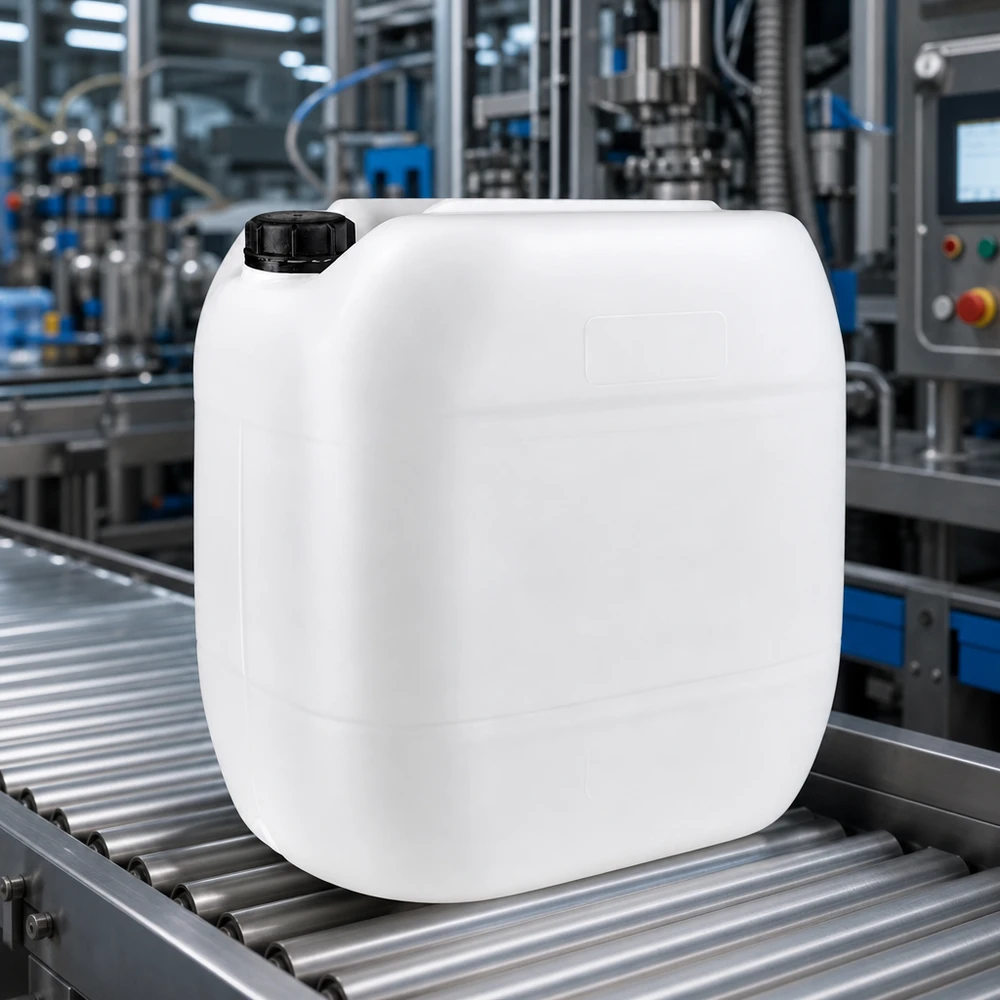 30l jerrycan, UN-toelating, met schroefsluiting Stapelbare Hobbock van 30 liter, gemaakt van wit PE, met verzegeling voor transport