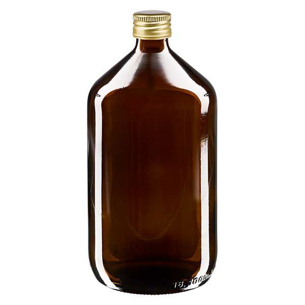 1000 ml Euro-medicijnfles bruin met gouden aluminium sluiting 1000 ml Euro-medicijnfles bruin met gouden aluminium sluiting
