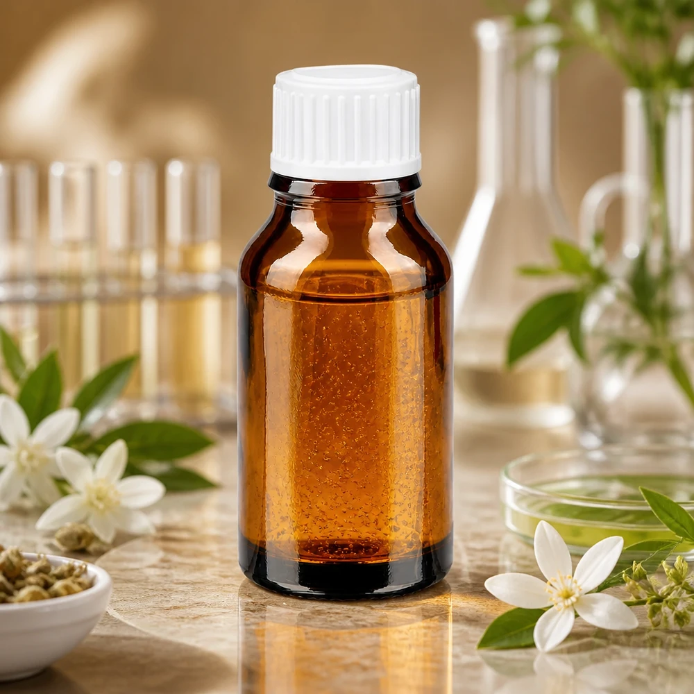 Bruine glazen fles 15ml met wit schroefsluiting St Flesje van 15 ml met schroefdop van bruin glas beschermt lichtgevoelige etherische oliën en tincturen