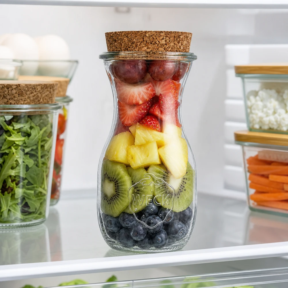 WECK sapfles 290ml RR60 met fruitmix bosbessen kiwi ananas aardbeien in de koelkast Maaltijdvoorbereiding