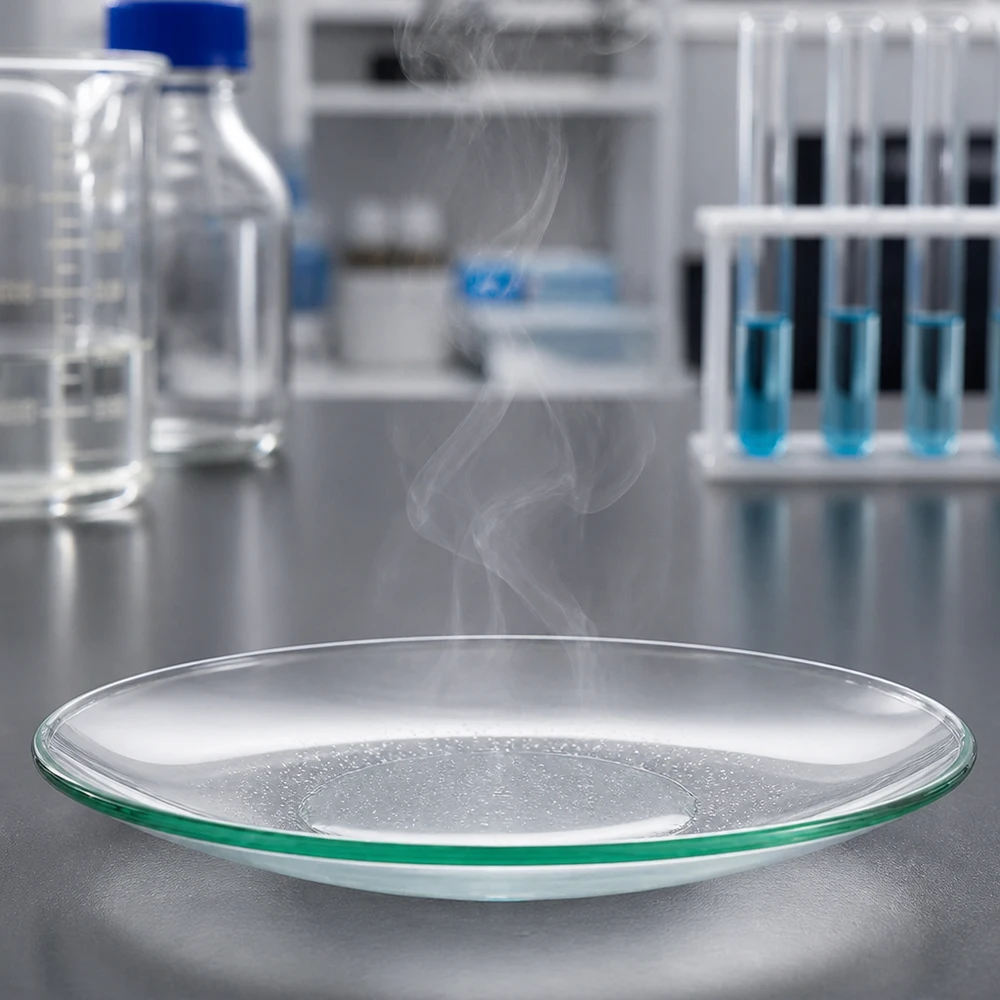 Schaal van transparant laboratoriumglas Ø 90 mm met optimale warmteverdeling voor droogprocessen