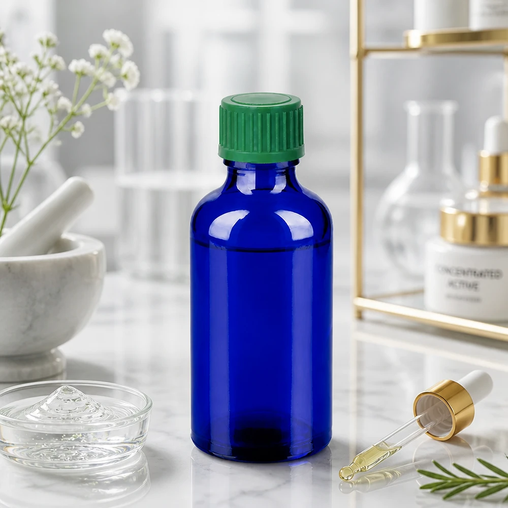 Professionele druppelfles 50ml BlueLine serie met gestandaardiseerde 0,8mm druppeltuit