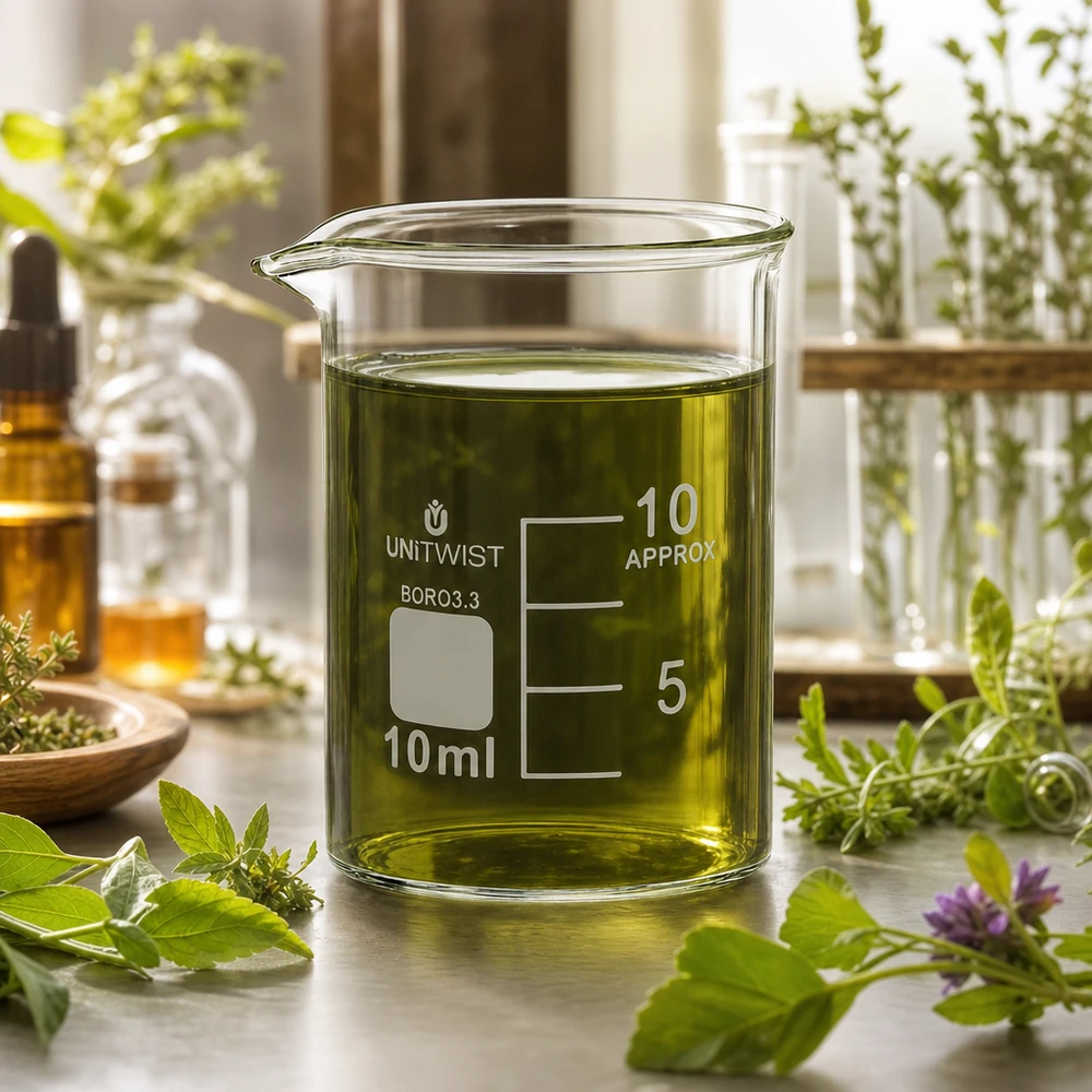 Compact bekerglas van 10 ml, borosilicaat 3.3, voor het verwerken van etherische oliën en extracten