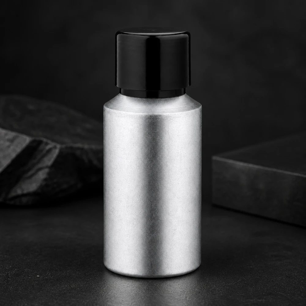 30 ml aluminium fles gebeitst incl. schroefdop zwart met conusafdichting Lichtgewicht aluminium flesje van 30 ml met gebeitst oppervlak, ideaal voor reizen en transport