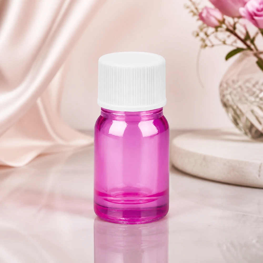 Hoogwaardig 5ml flesje van getint violet glas met lekvrije witte dop