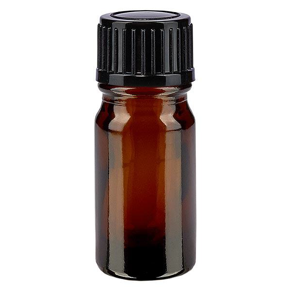 Apothekersflesje bruin 5ml druppeldop 1mm zwart standaard Apothekersflesje bruin 5ml druppeldop 1mm zwart standaard