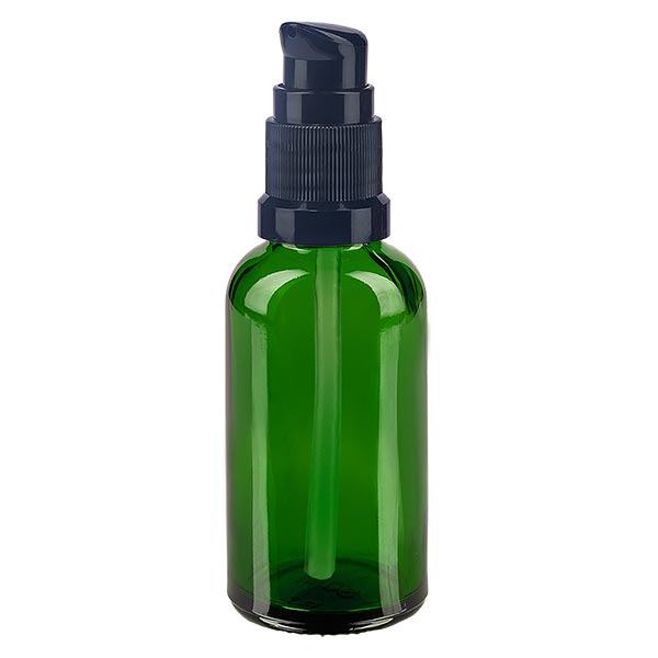 Groenen glazen flessen 30ml met zwart pompsluiting Groenen glazen flessen 30ml met zwart pompsluiting