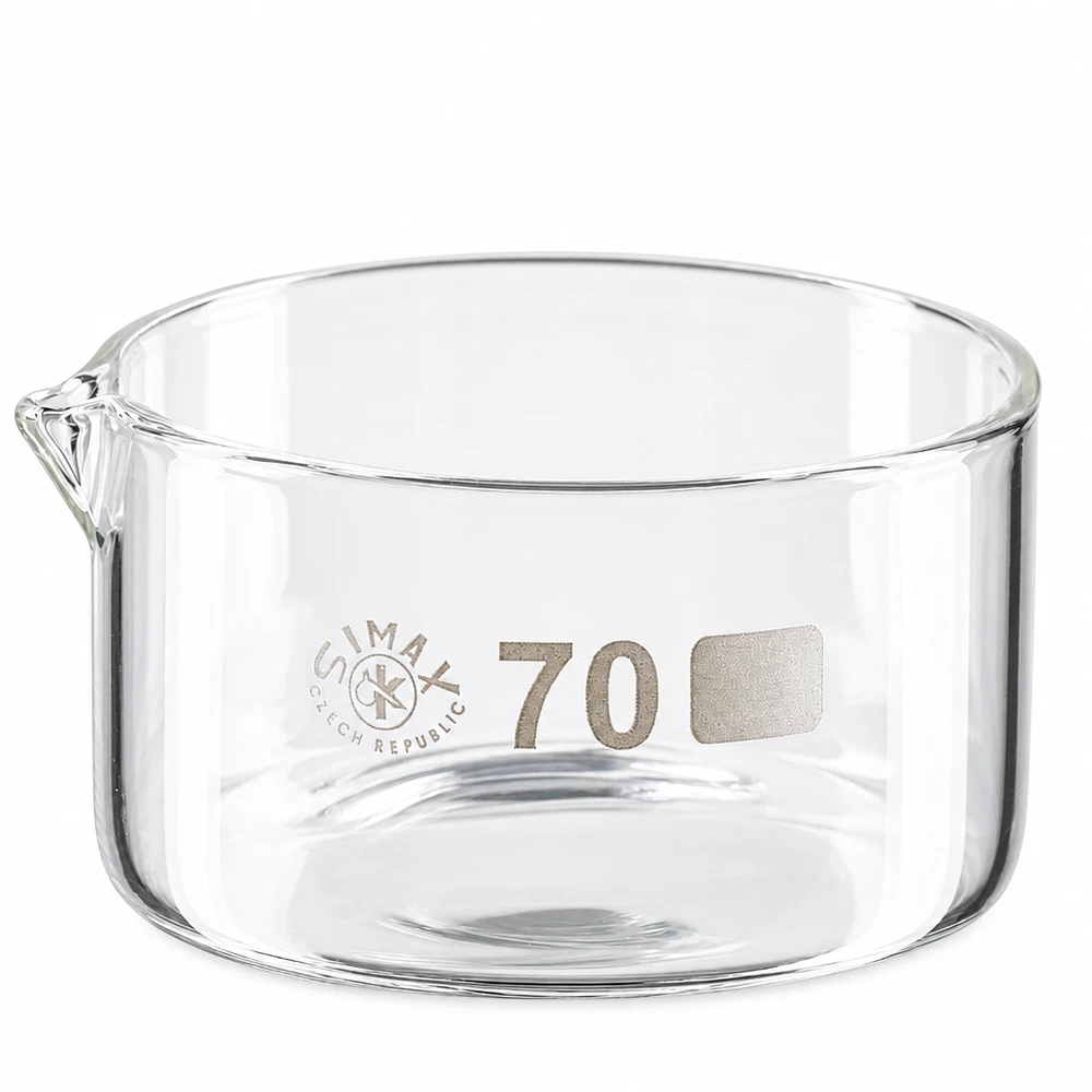 Simax-kristallisatieschaal 100 ml, plat model met uitgietmond voor chemische toepassingen