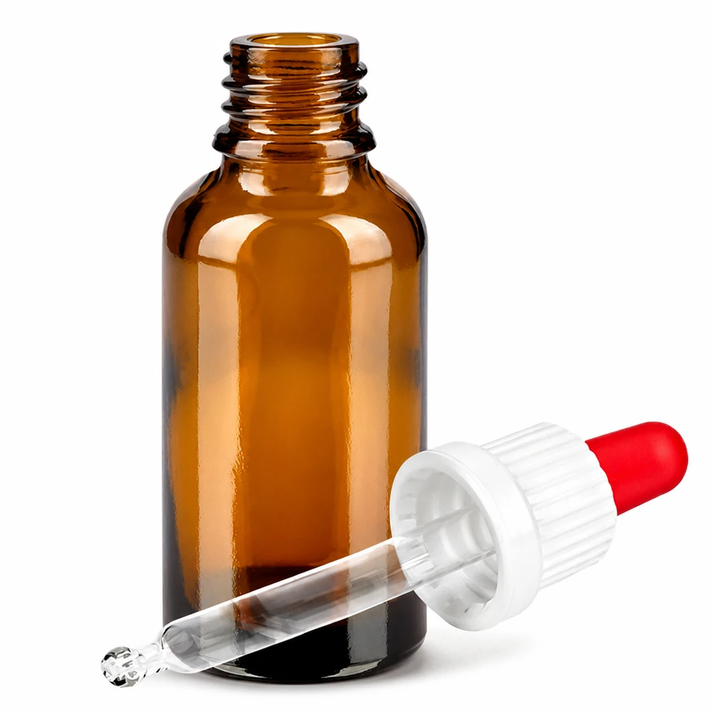 30ml pipetfles wit/rood OV BrownLine UT18/30 Compact bruin pipetflesje 30ml - perfect voor CBD-olie en tincturen met UV-lichtbescherming