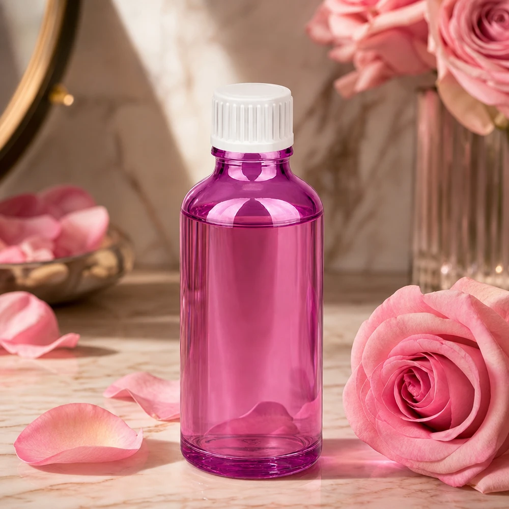 50ml plastic flesje in paars met witte druppeldop voor schoonheidsproducten