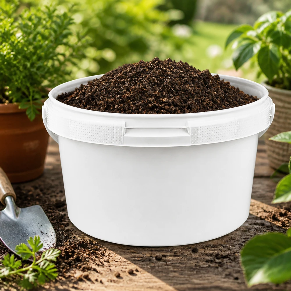 Witte multifunctionele emmer van 3,5 l van PP, geschikt voor tuinaarde, compost en plantengrond