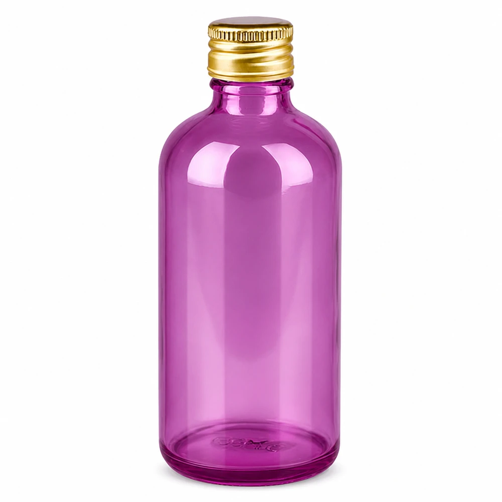 100ml fles 11mm schroefdop aluminium gouden standaard PurpleLine. UT18/100 Compact flesje van 100 ml, ideaal voor reisverpakkingen van parfums en huidverzorgingsproducten