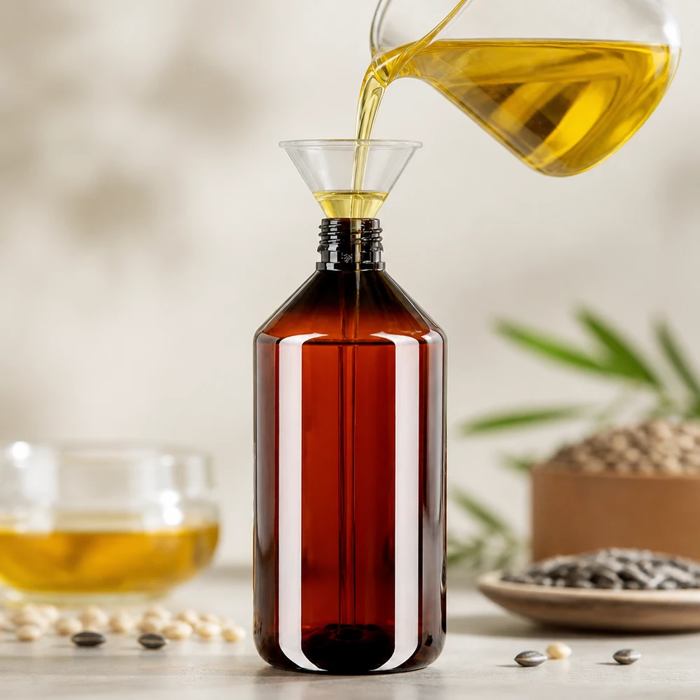 PET-fles 750ml PP28 zonder dop Hervulbare PET-fles 750 ml PP28 amberkleurig voor etherische oliën en natuurlijke cosmetica