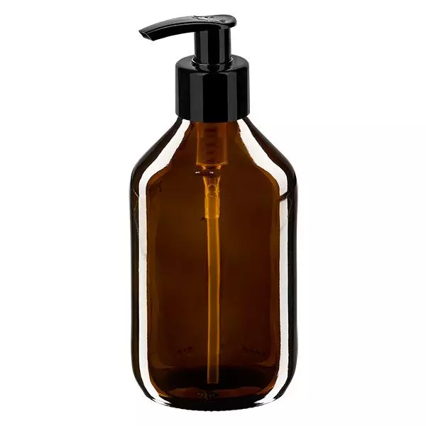 250ml medicijnfles bruin, met dispenserpomp zwart ApoGl 250ml medicijnfles bruin, met dispenserpomp zwart ApoGl