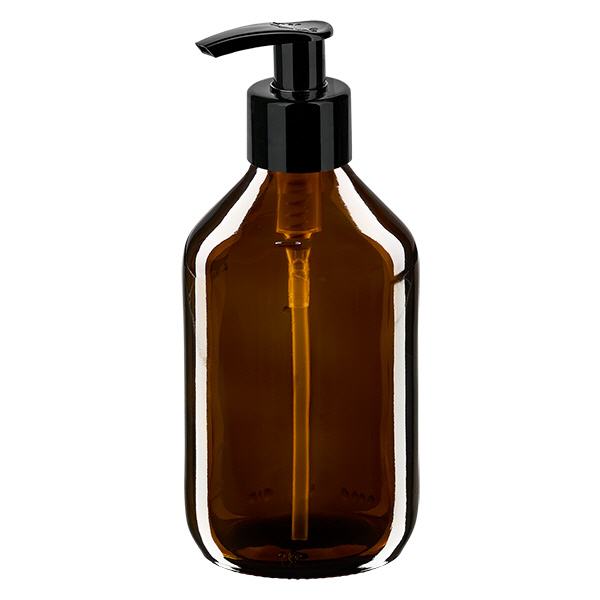 250ml medicijnfles bruin, met dispenserpomp zwart ApoGl 250ml medicijnfles bruin, met dispenserpomp zwart ApoGl