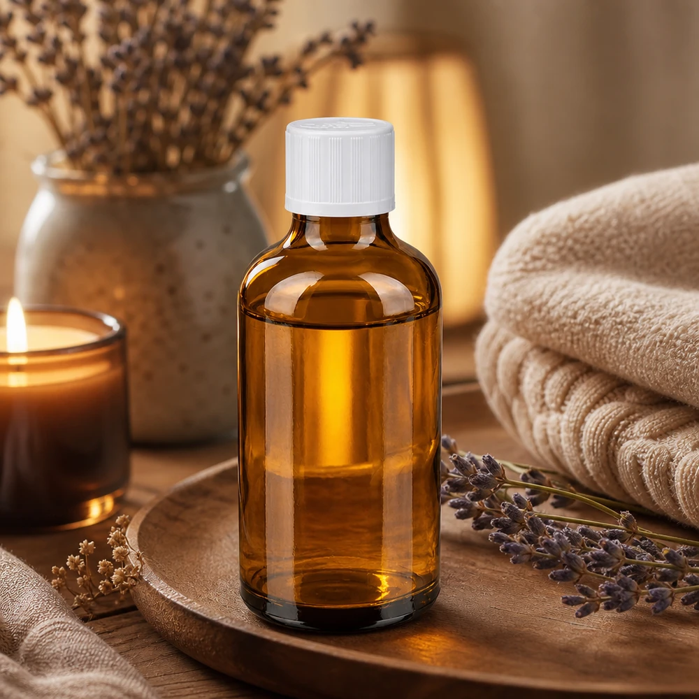 Apothekersflesje van 50 ml, bruin glas, met kinderveiligheidssluiting, voor aromatherapie en natuurlijke cosmetica