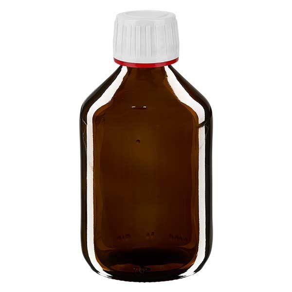 300ml Euro-medicijnfles bruin met witte schroefsluiting VR 300ml Euro-medicijnfles bruin met witte schroefsluiting VR