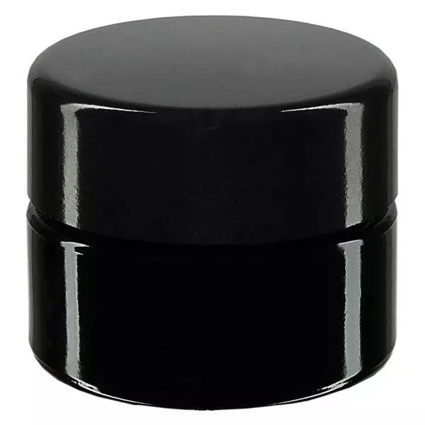 Cosmetisch potje violet glas 15ml, met zwart deksel Cosmetisch potje violet glas 15ml, met zwart deksel