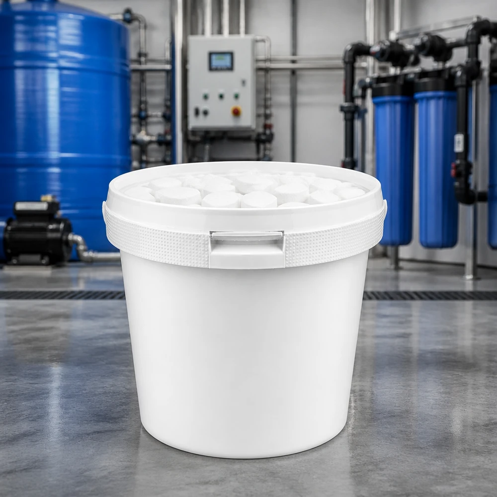 Seau 2.5L en plastique blanc PP avec couvercle Lichte voorraadbak van 2,5 liter, gemaakt van wit PP, met kliksluiting en een conische vorm