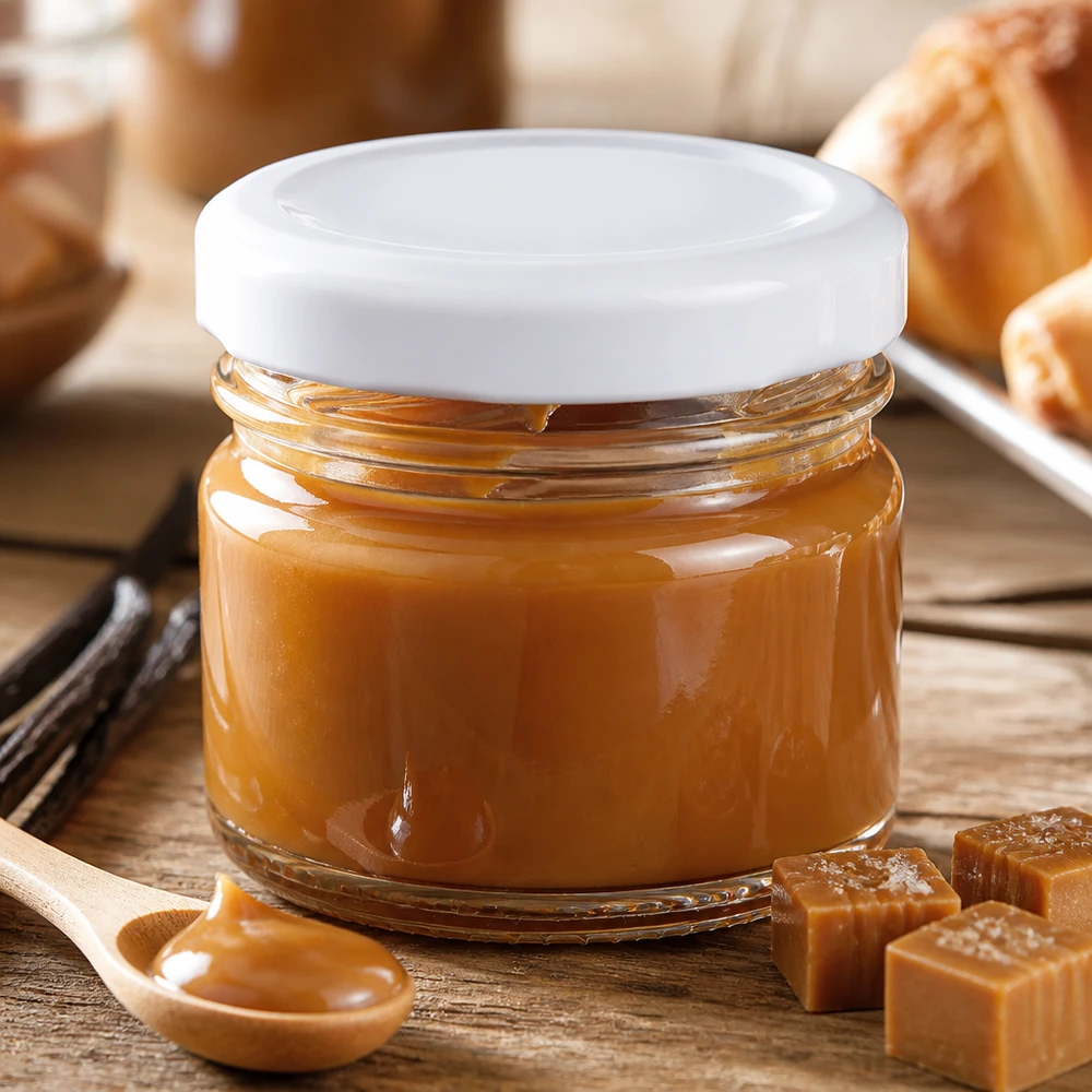 Compact UNiTWIST-portieglas van 33 ml met wit deksel voor zoete broodbeleg en karamel