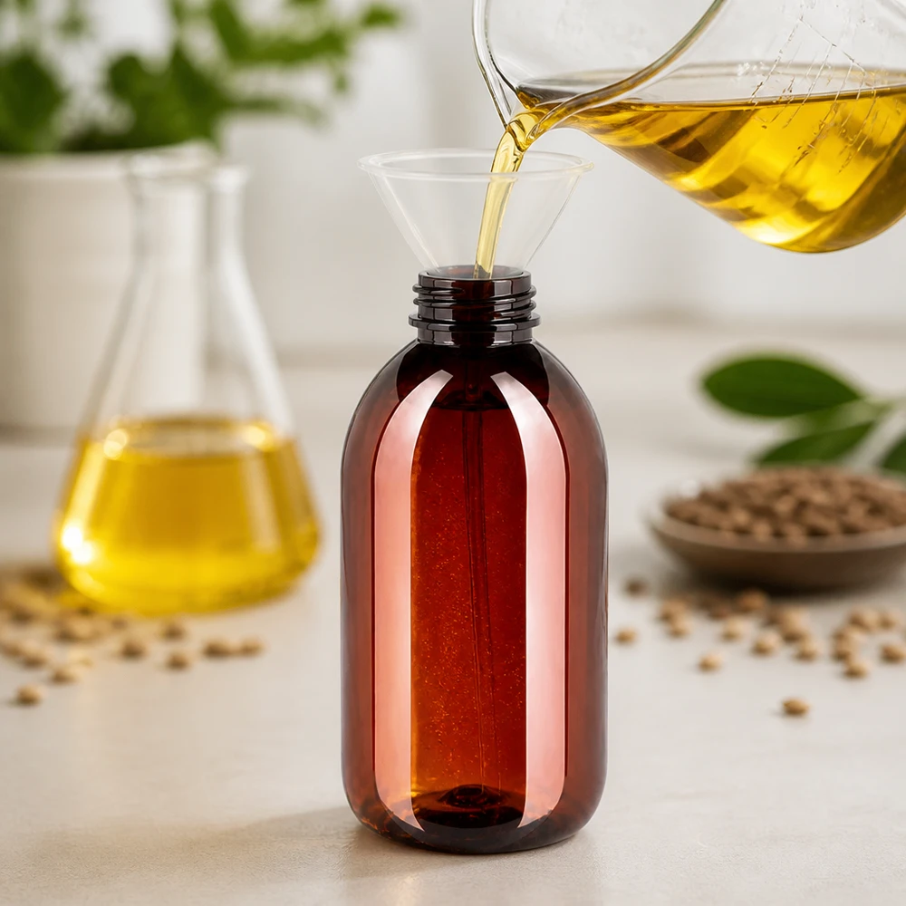 PET-fles 250 ml met witte flip-top dop. Lichtbestendige PET-fles van 250 ml voor natuurlijke cosmetica en plantaardige oliën, klaar om te worden gevuld