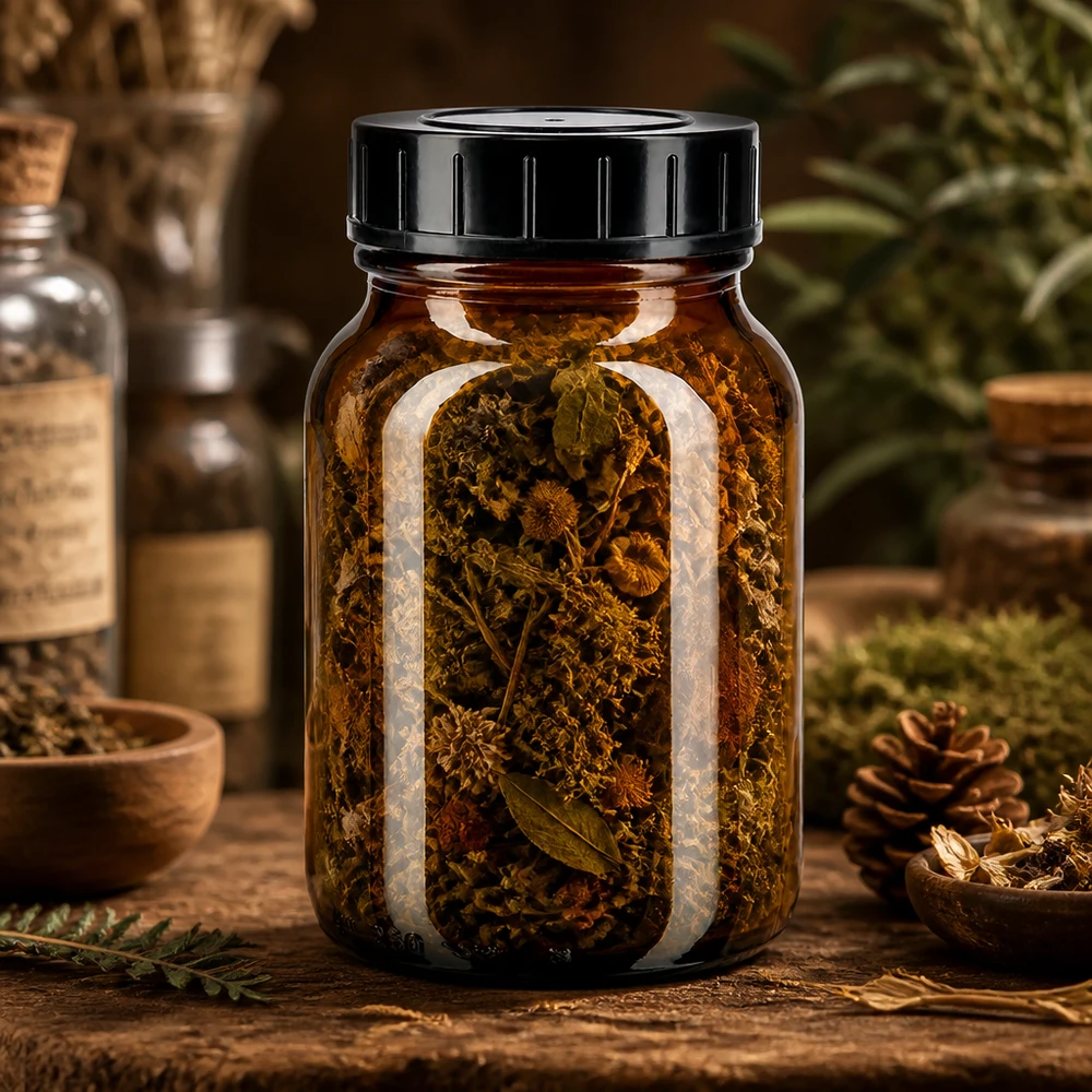 Apothekersfles 250ml in amberkleurig glas met schroefdop voor het professioneel bewaren van kruiden en thee