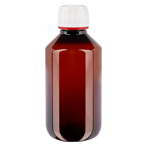PET fles 200ml met wit OV fijn geribbeld PET fles 200ml met wit OV fijn geribbeld